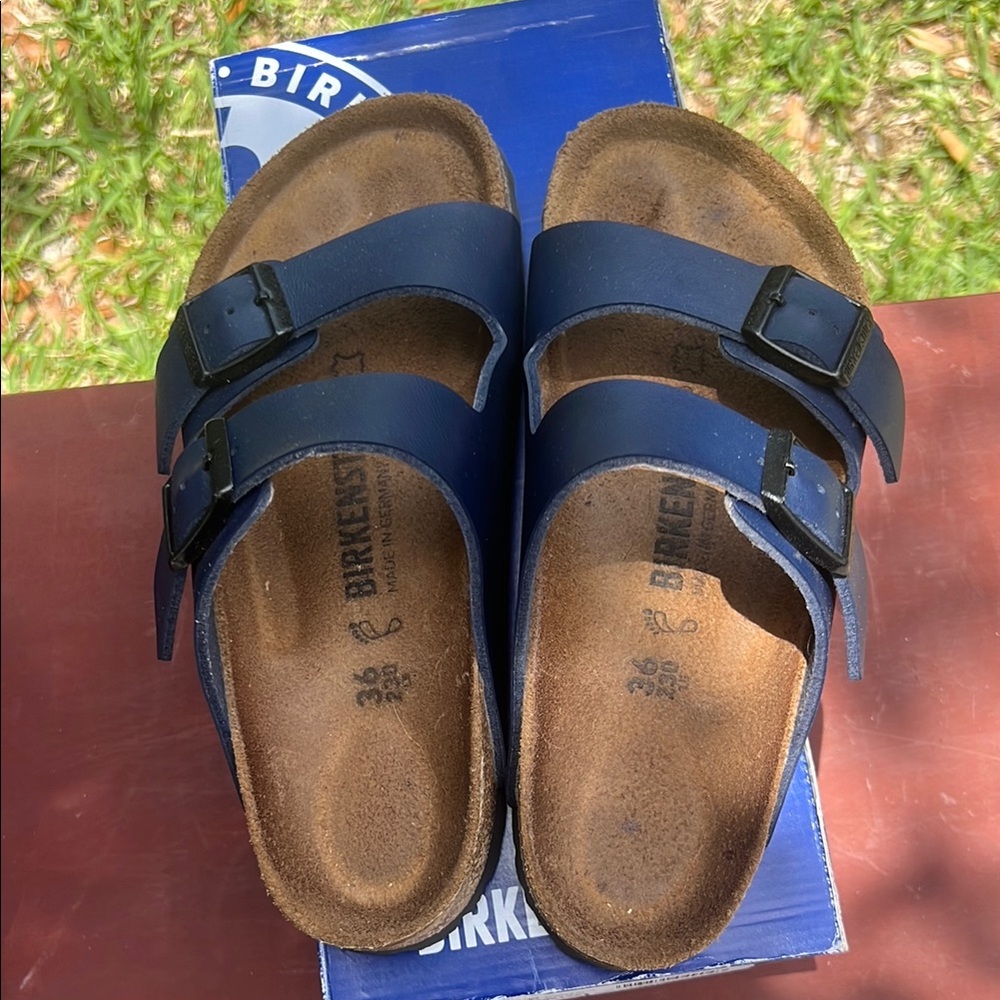 Birkenstock Navy Sandals with Black Buckles